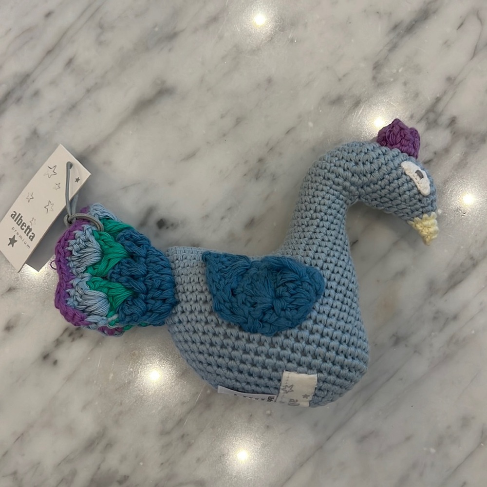 New Albetta Crocheted Rattle Peacock Stuffed Toy